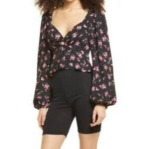 AFRM Hart Floral Print Peplum Top In Noir Blush Floral Large